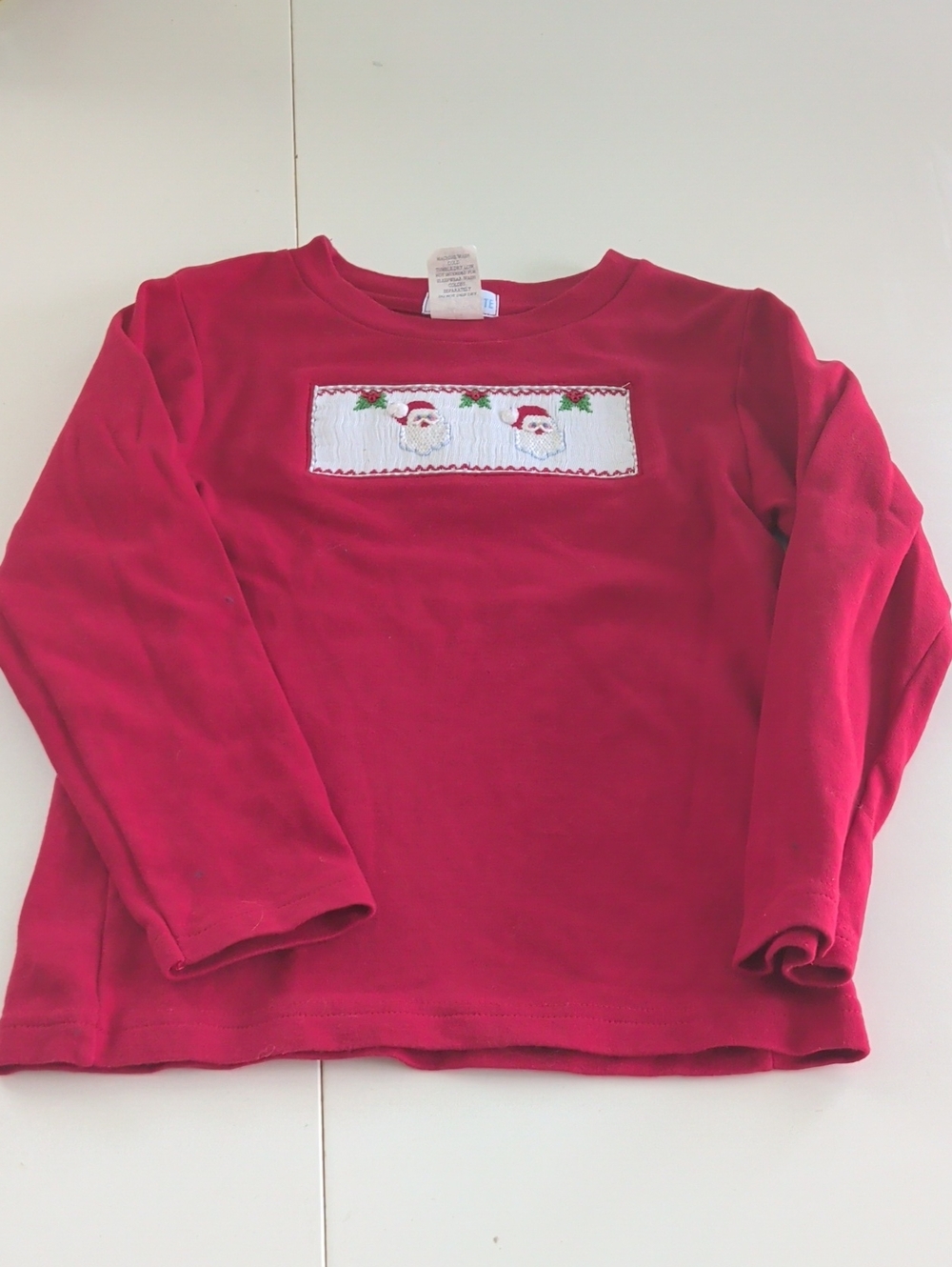 Boys' Red Long-Sleeve Holiday Smocked Santa Tee